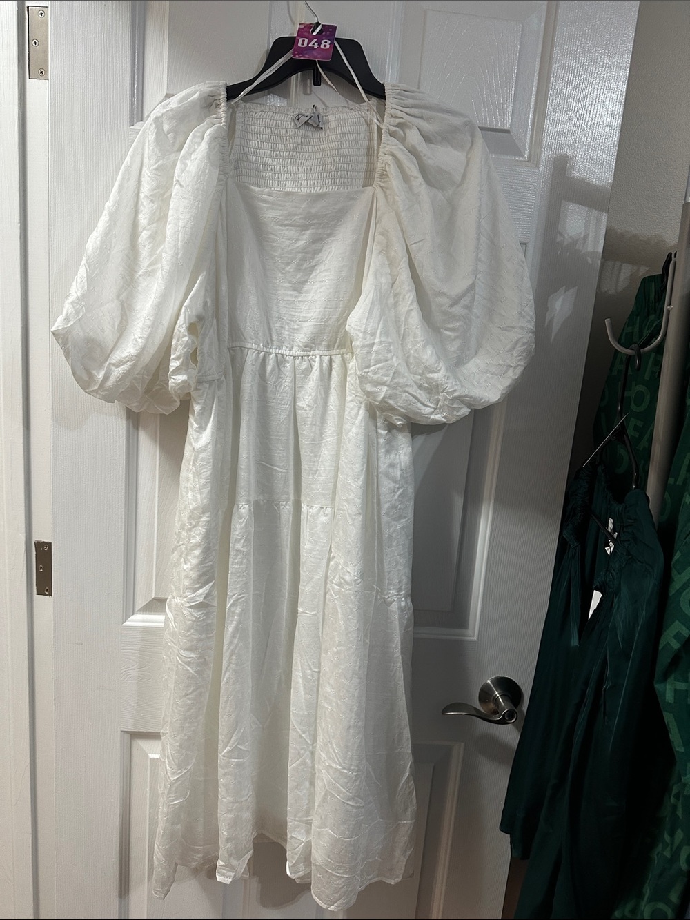 Polagram Ivory Puff-Sleeve Midi Dress